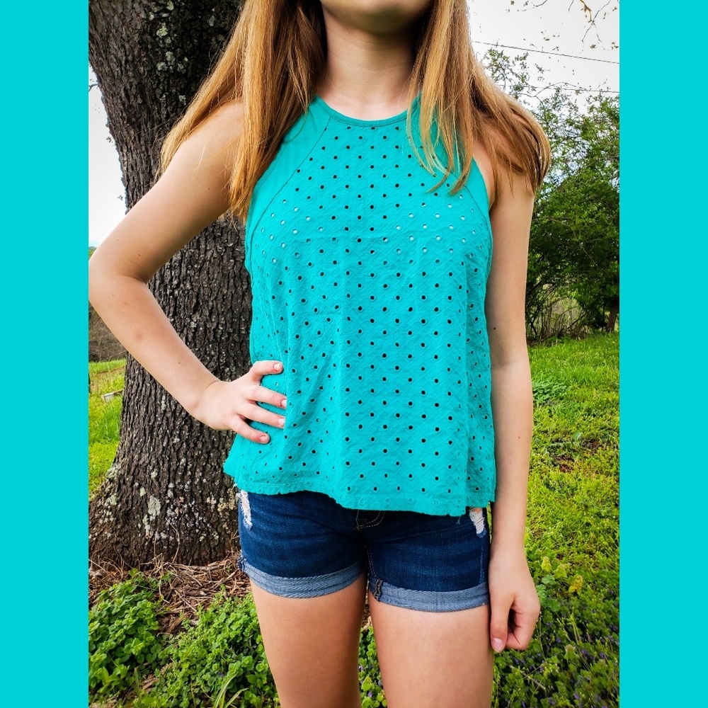 American Eagle Teal Racerback Eyelet Tank - Size S
